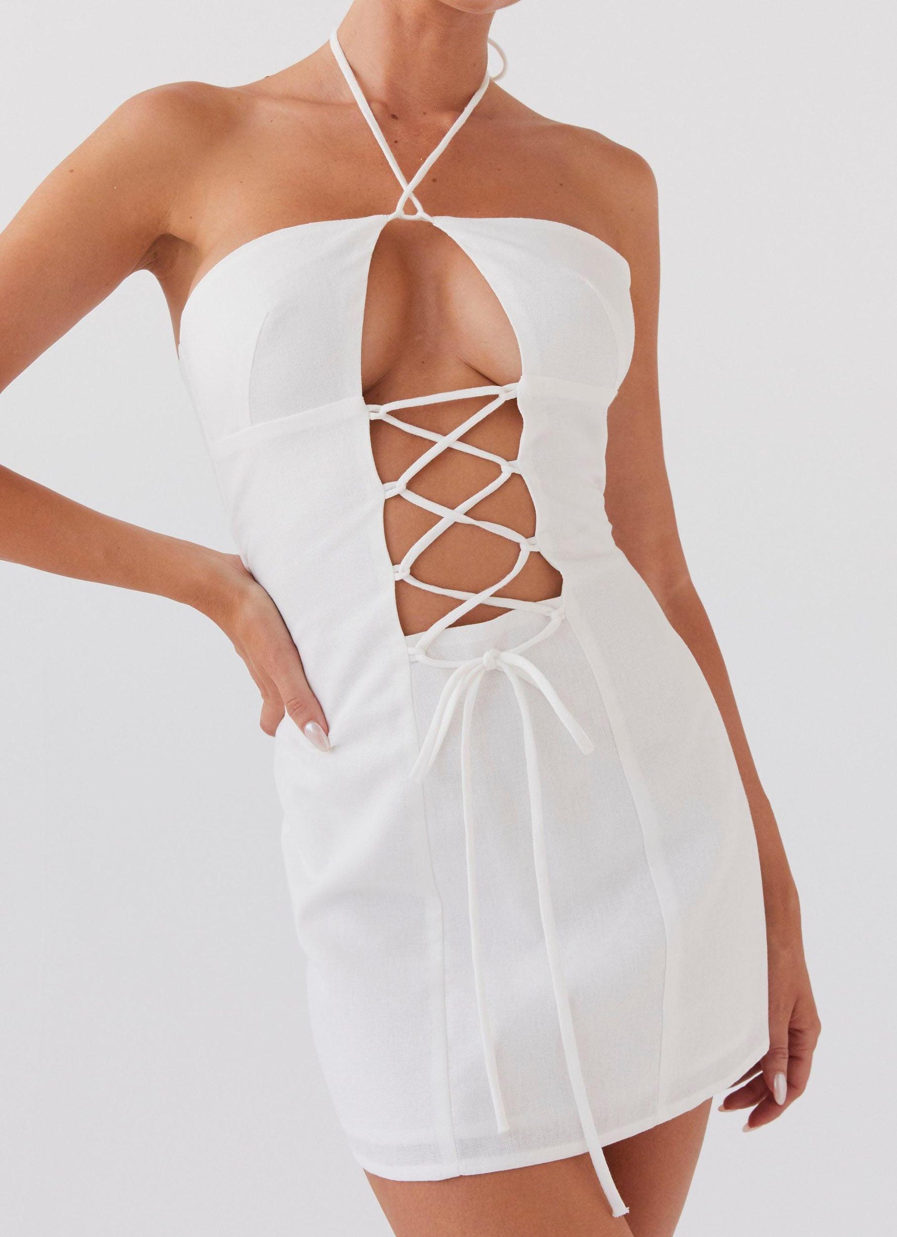 Island Echoes Linen Mini Dress - White Product Image