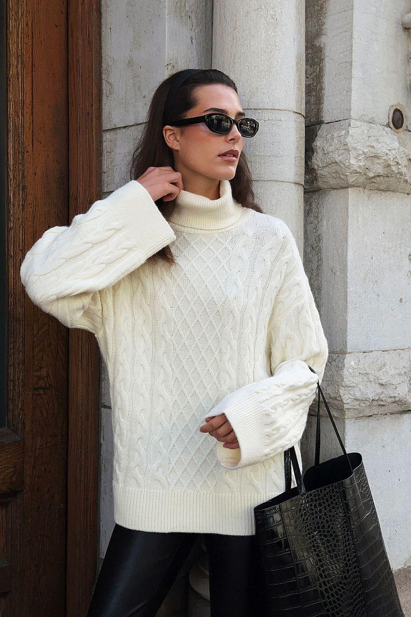 Turtle Neck Knitted Cable Sweater Product Image