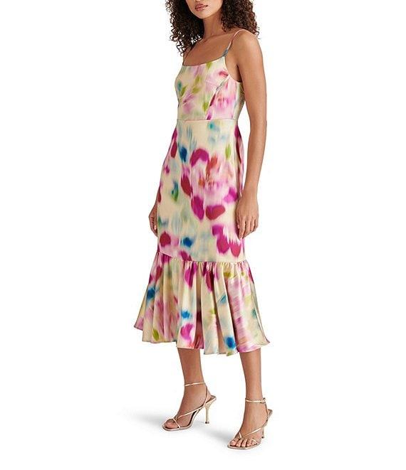 Steve Madden Danni Woven Floral Print Square Neck Sleeveless Fit and Flare Midi Dress Product Image