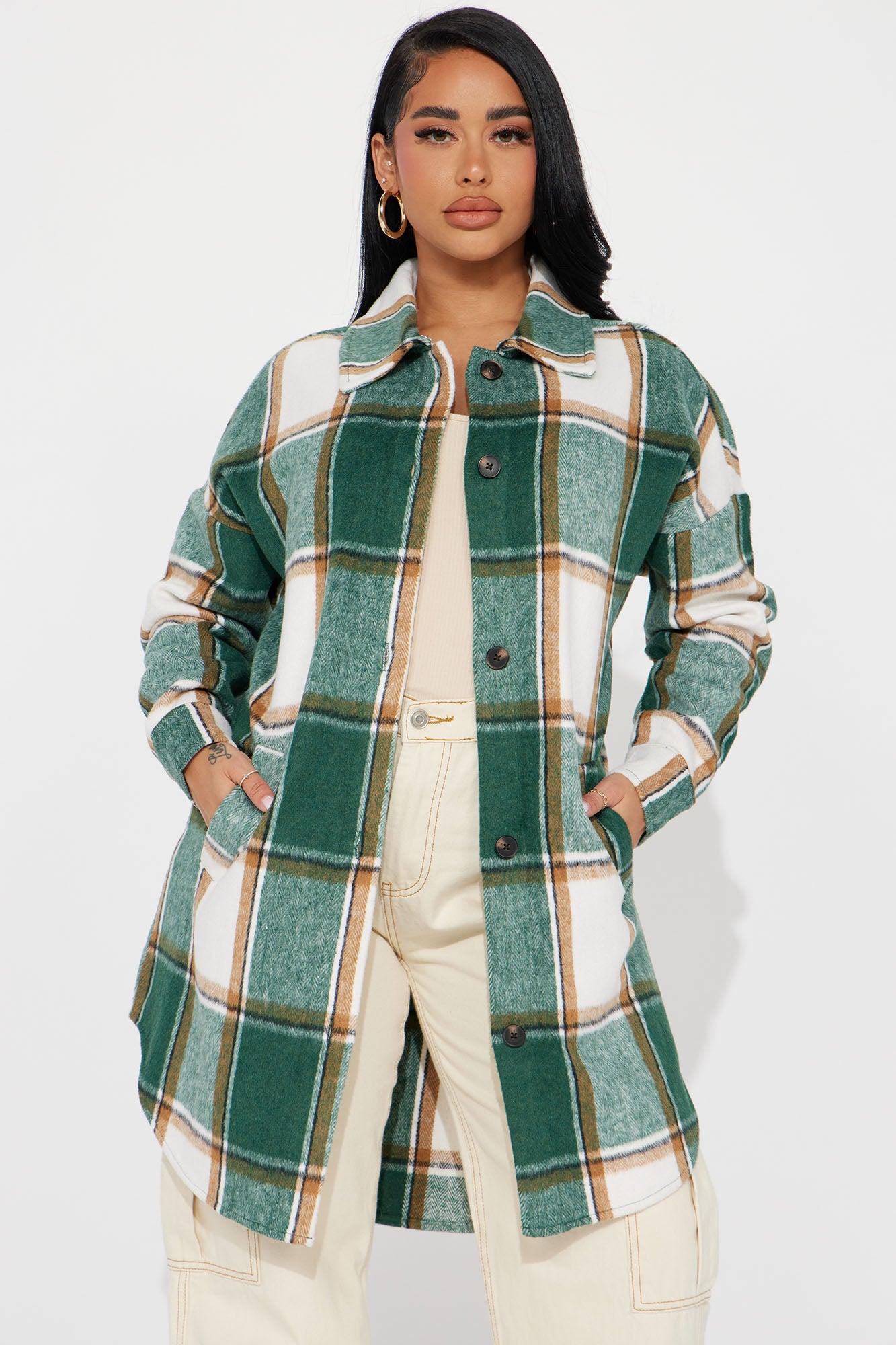 Veronica Hooded Plaid Shacket - Green/combo Product Image