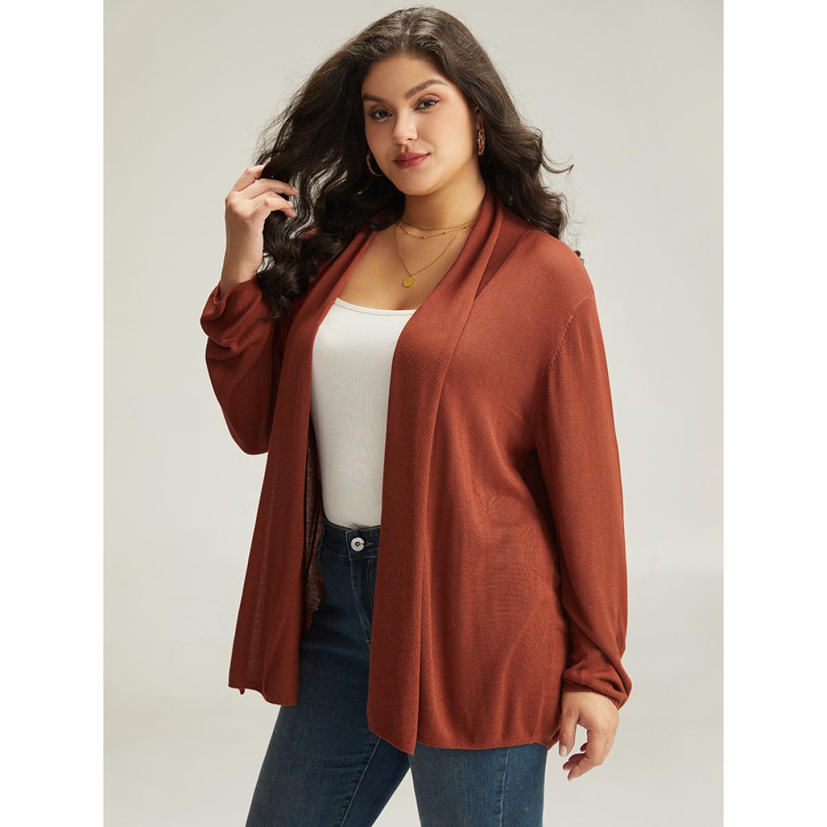 Plus Size Supersoft Essentials Plain Lapel Collar Drape Cardigan Rust Women Casual Loose Long Sleeve Everyday Cardigans BloomChic 18-20/2X Product Image