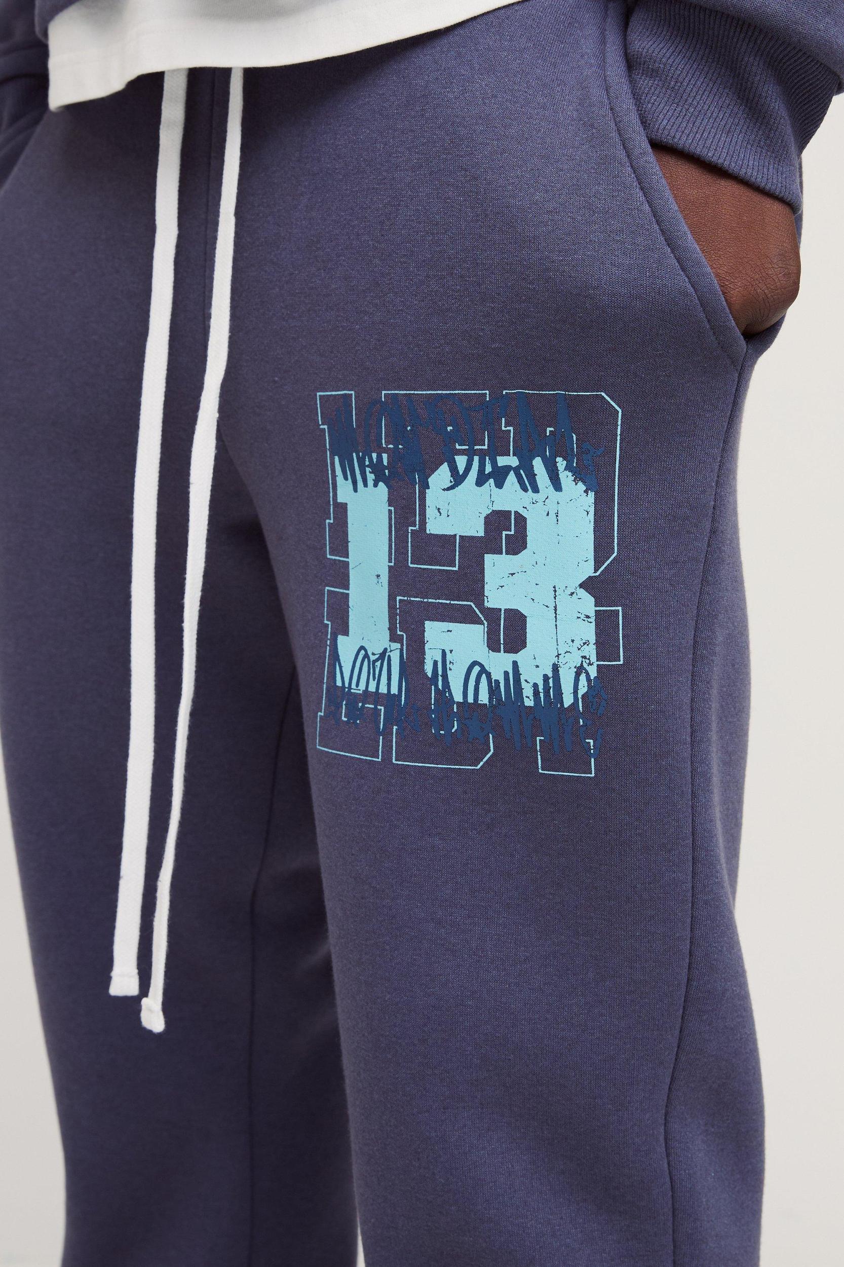 Slim Fit Graffiti 13 Varsity Gusset Sweatpants | boohooMAN USA Product Image