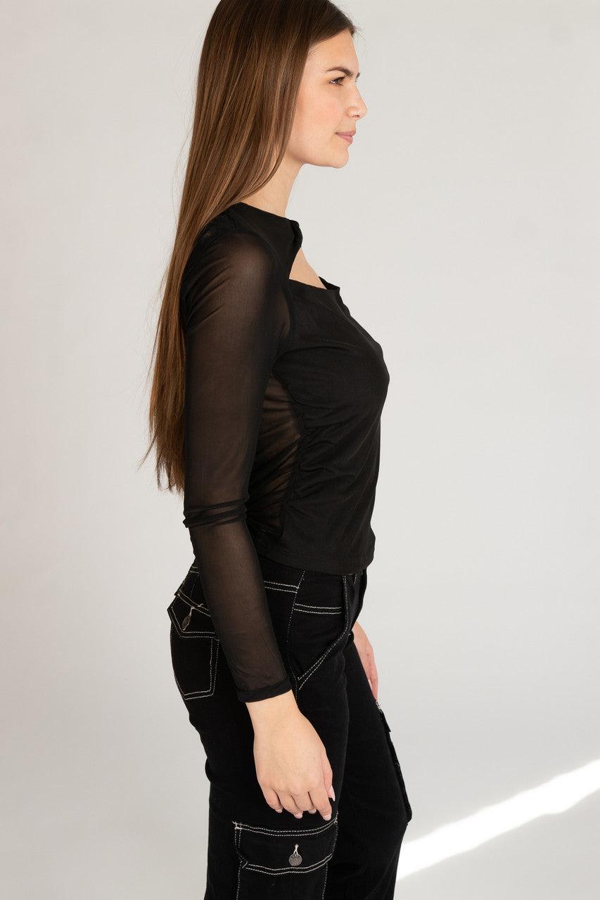Long Sleeve Twist Front Mesh Top Product Image
