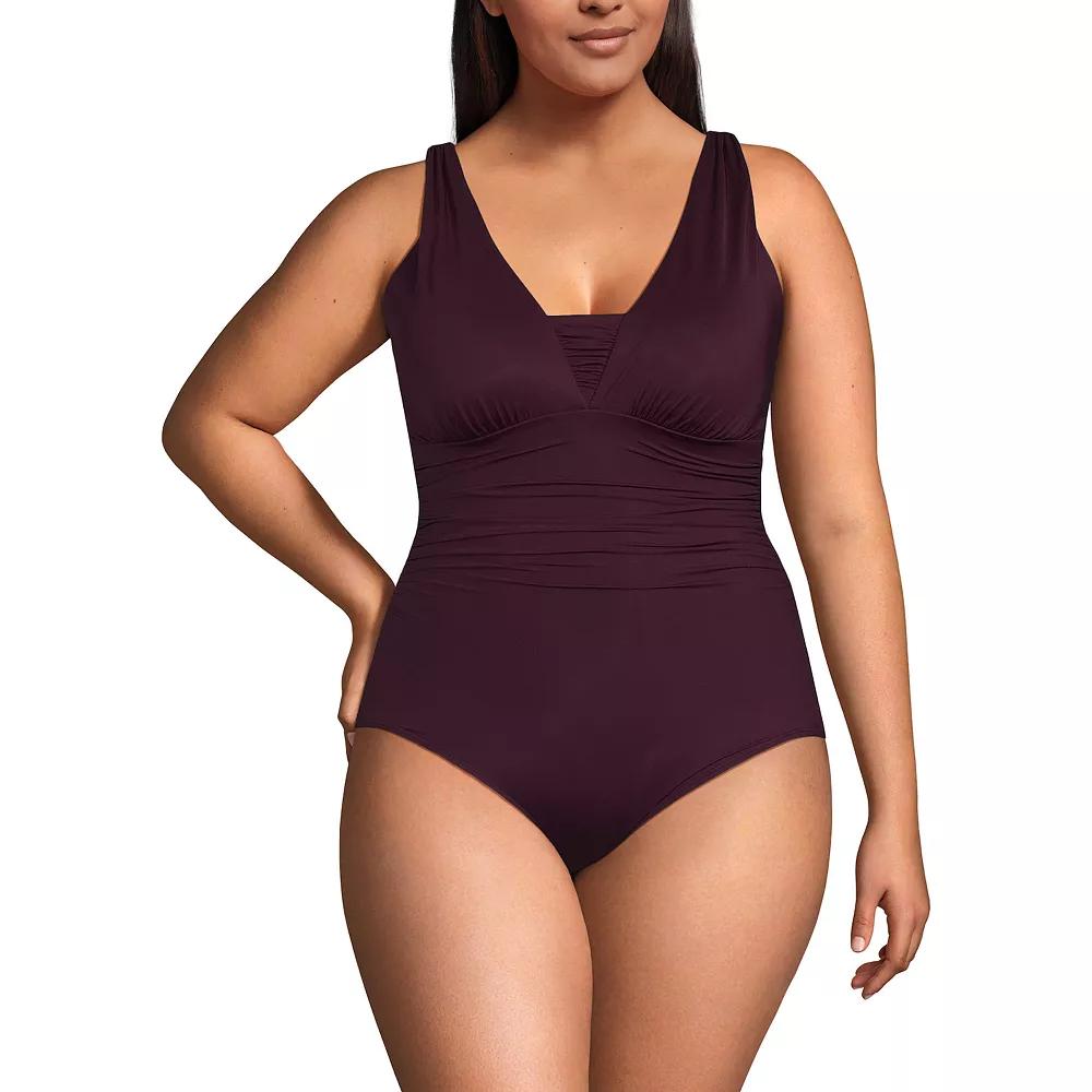 Plus Size Lands' End Grecian Slendersuit Tummy Control One-Piece Swimsuit, Women's, Size: 18 W, Dark Red Product Image
