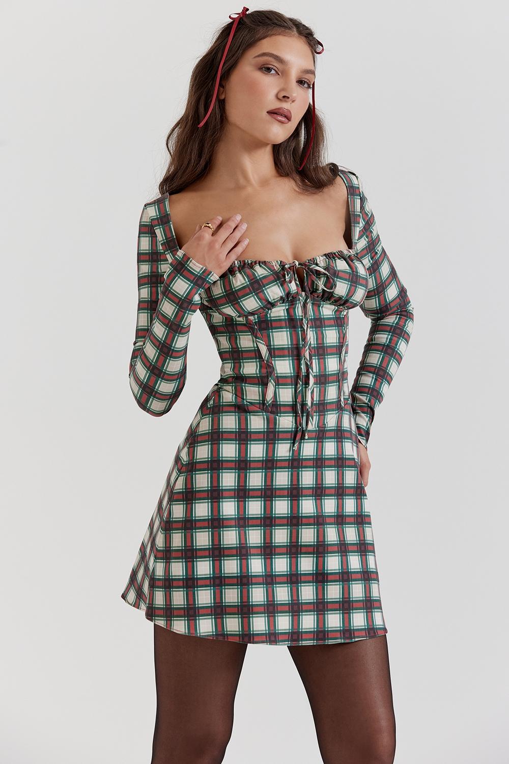 Malika  red tartan corset mini dress Product Image