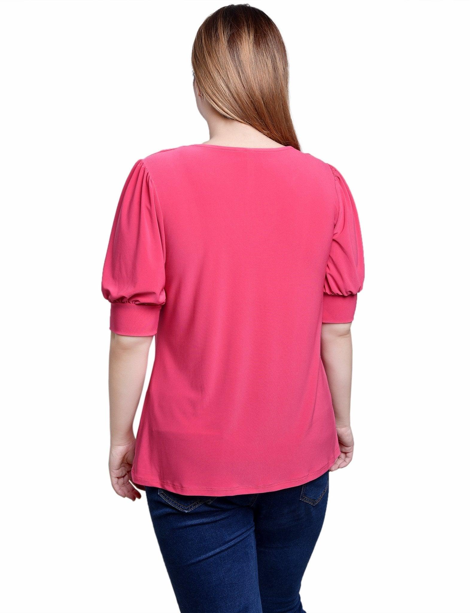 Fushia Short Sleeve Balloon Sleeve Top With Hardware - Petite Product Image