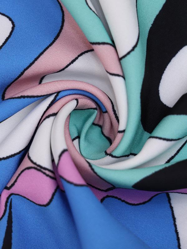 Buttoned Printed Lapel Blouses&Shirts Tops + Bodycon High Waisted Skirts Bottom Two Pieces Set Product Image