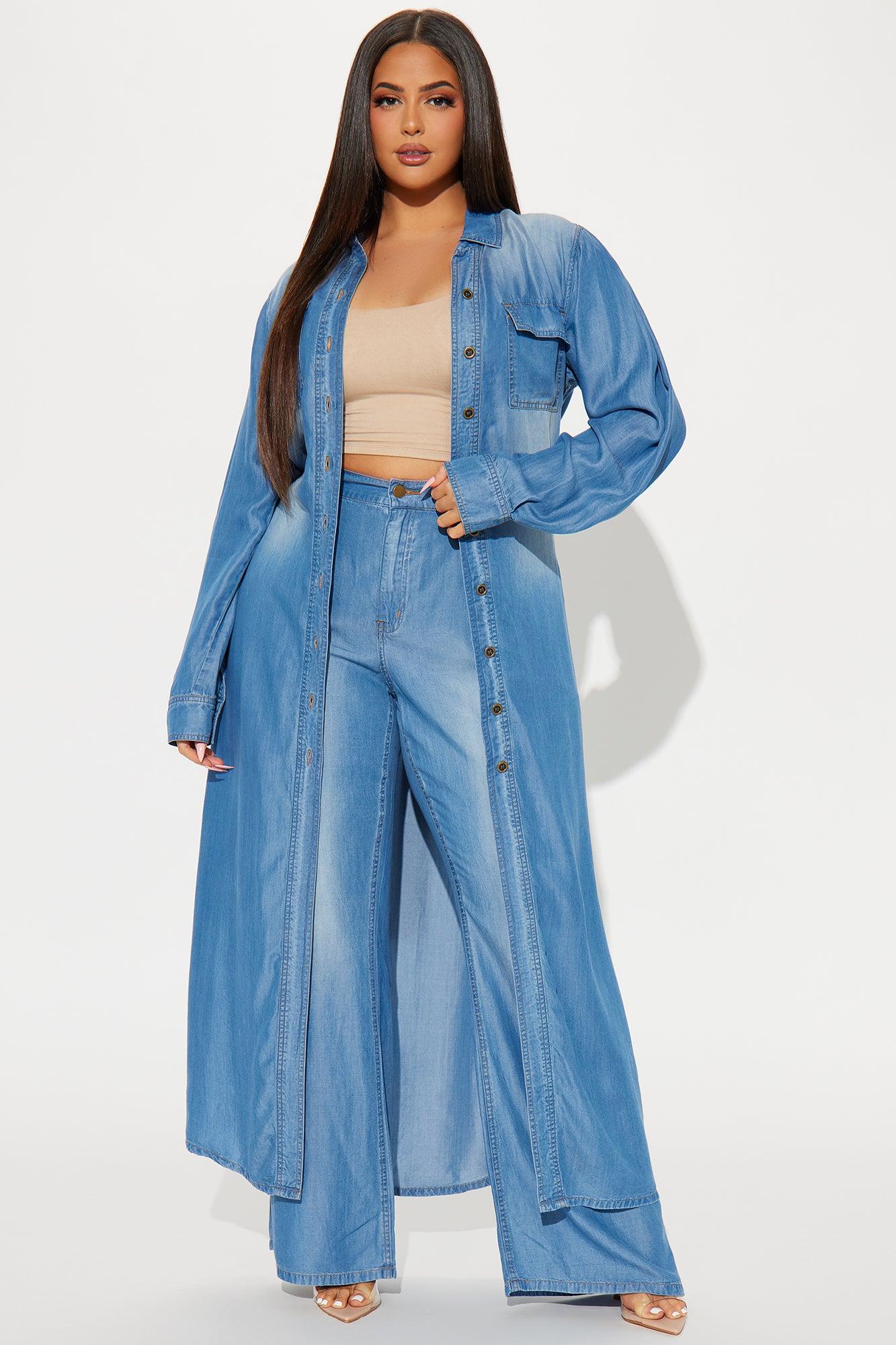 Urban Blues Washed Wide Leg Pant Set - Medium Wash Product Image