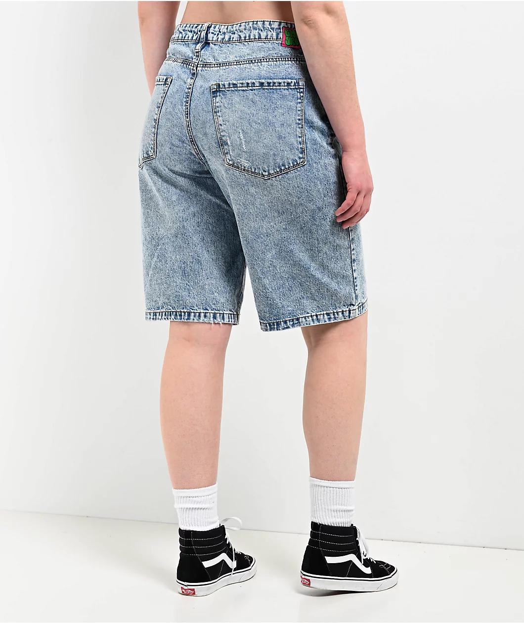 Empyre Sydney Partay Blue Light Wash Denim Shorts Product Image