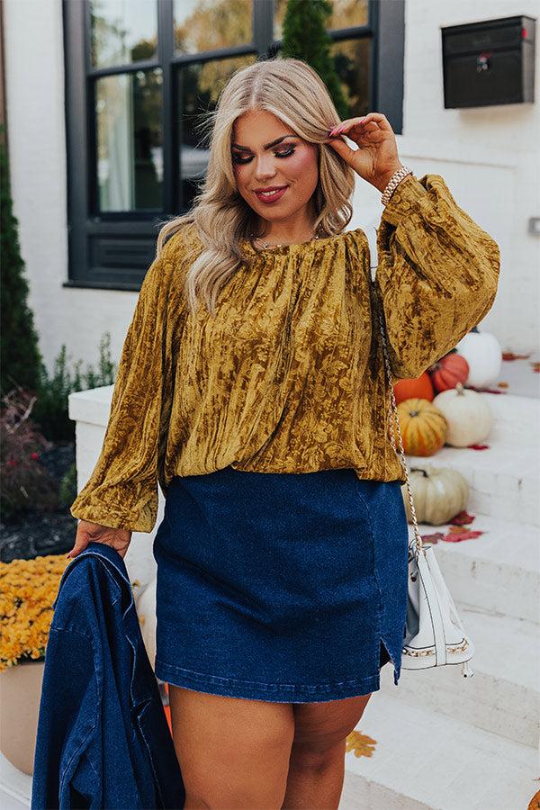 Glamour Galore Velvet Top in Mustard Curves Product Image