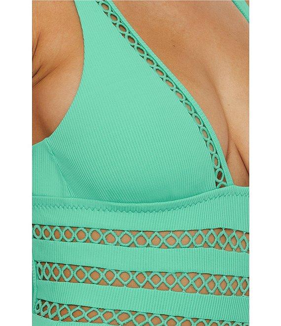 Becca By Rebecca Virtue Modern Edge Toni Fine Ribbed Texture Plunge Neck One Piece Swimsuit Product Image