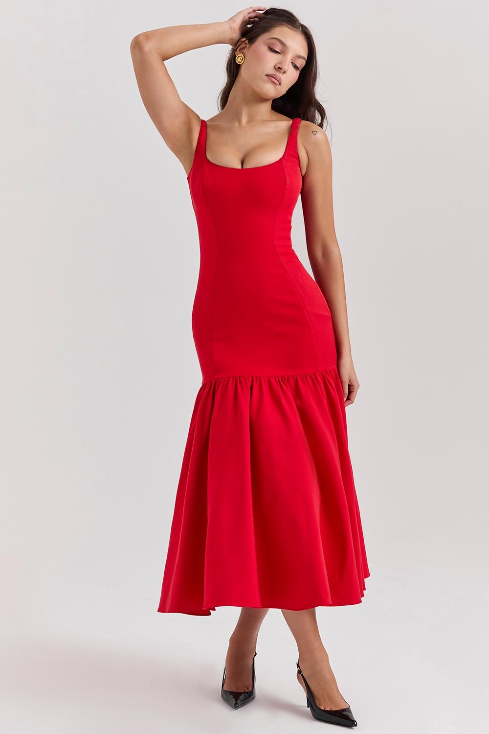 Amore  scarlet dropped waist midi dress Product Image
