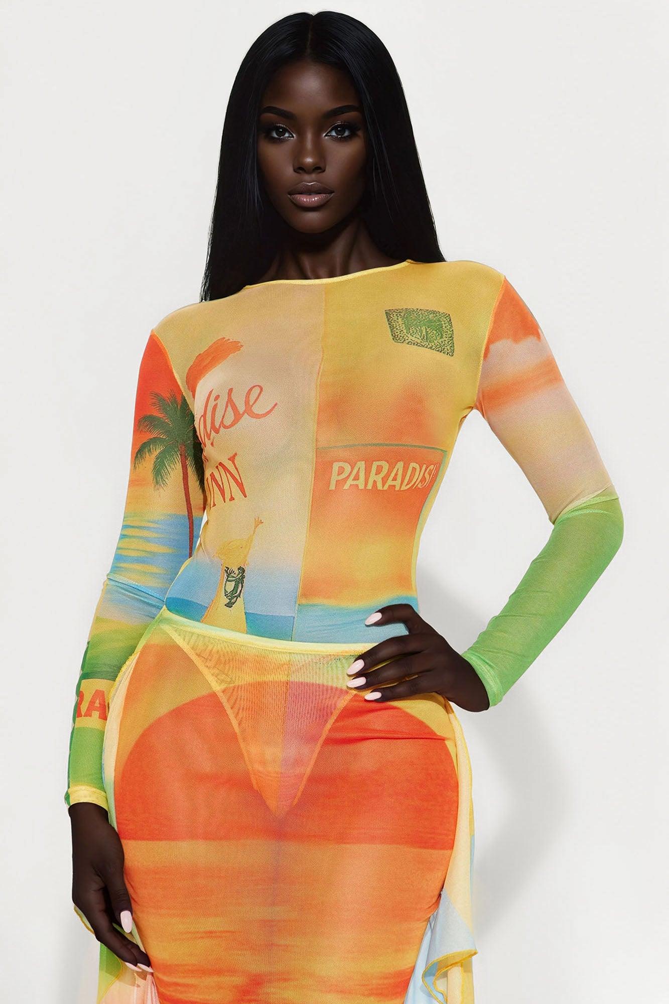 Palm Dreams Mesh Skirt Set - Yellow/combo Female Product Image