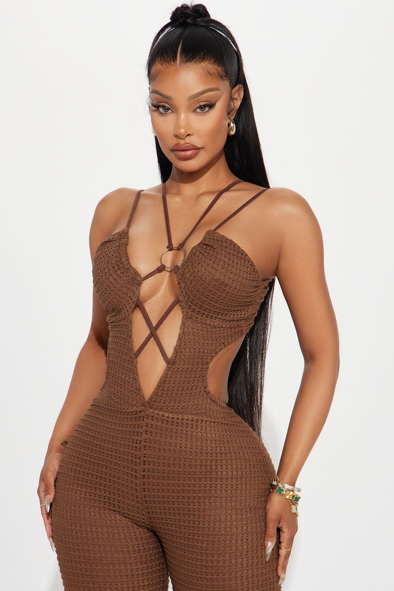 Island Dreams Crochet Jumpsuit - Chocolate Product Image