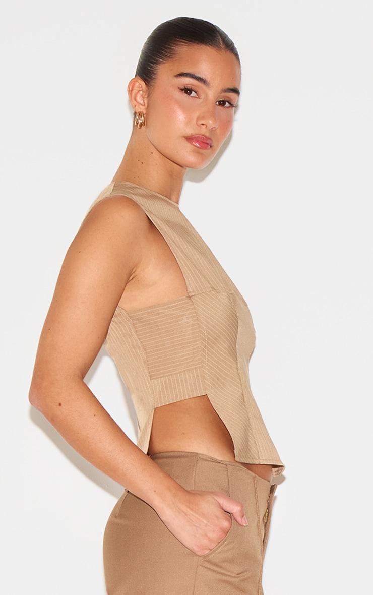 Cream Pinstripe Fitted Top Product Image