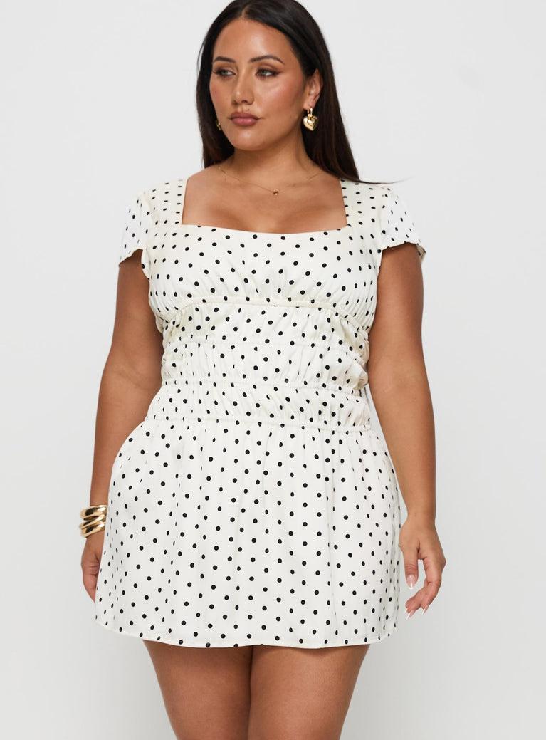 Evangelie Ruched Mini Dress White Polka Curve Product Image
