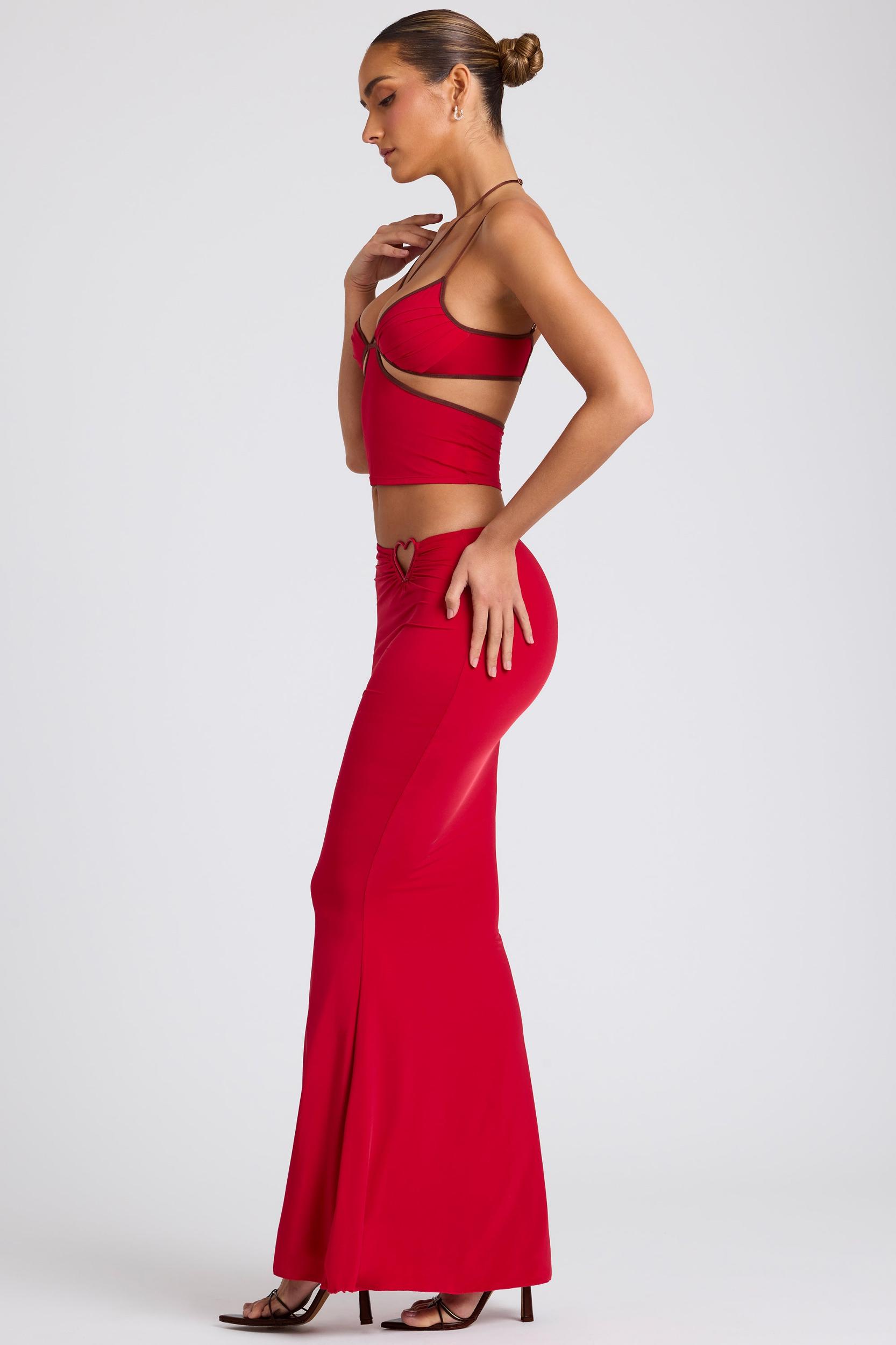Mid Rise Maxi Skirt in Fire Red Product Image
