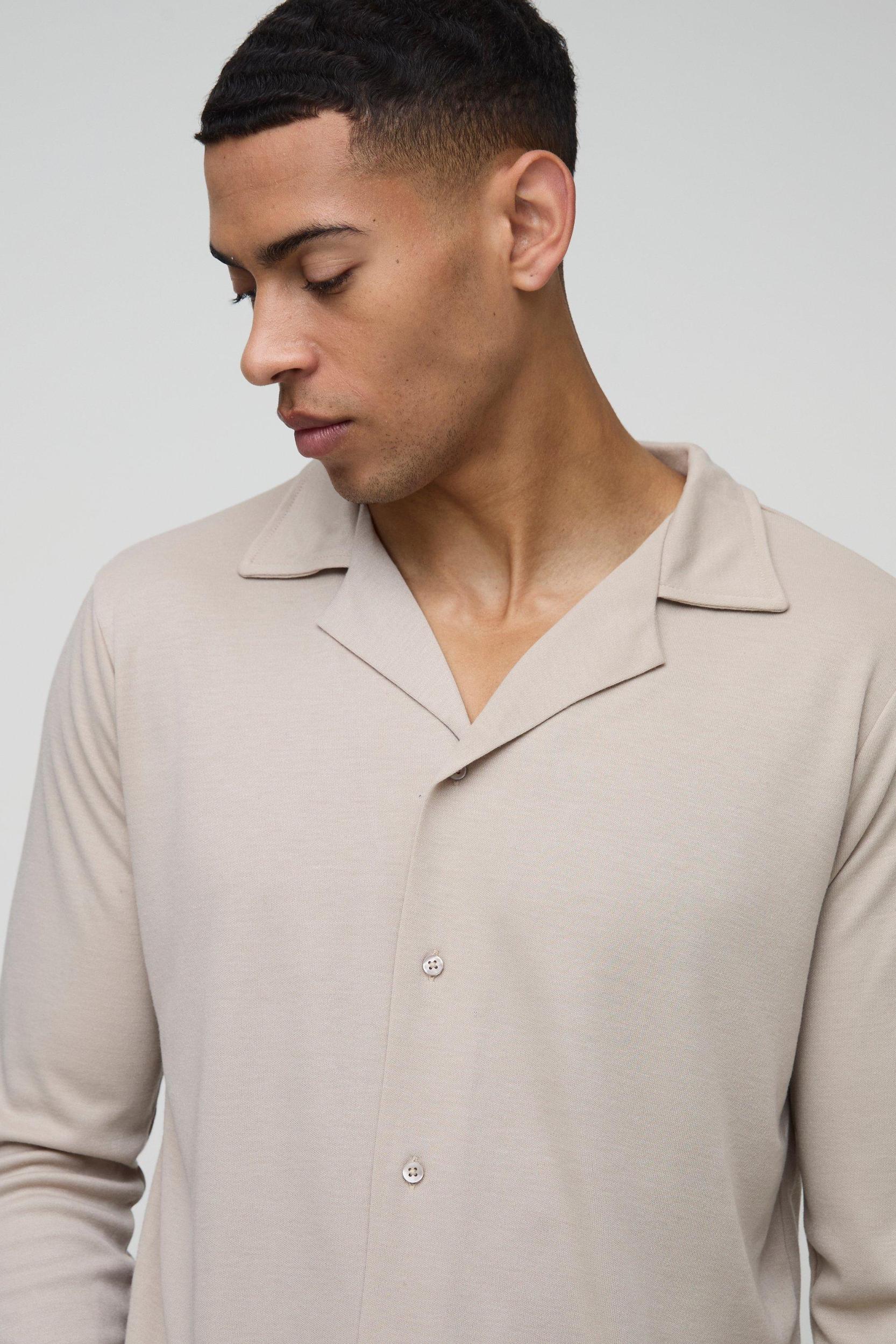 Regular Fit Long Sleeve Interlock Shirt | boohooMAN USA Product Image