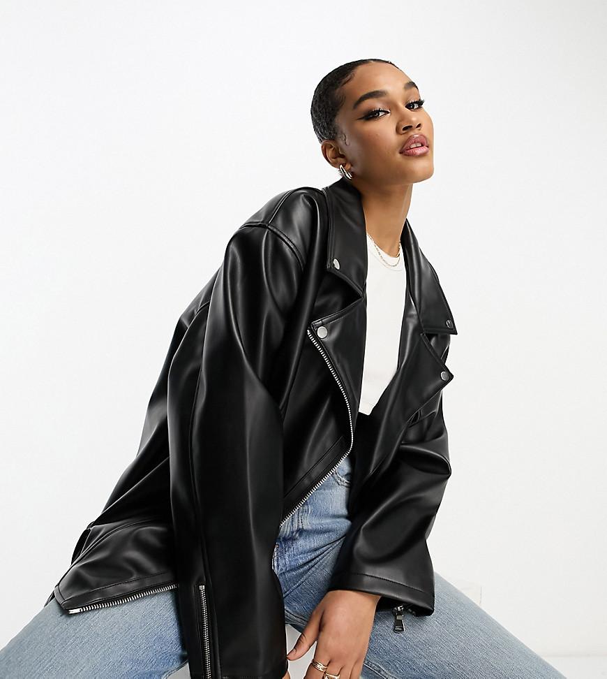 ASOS DESIGN Tall longline oversized faux leather biker jacket Product Image
