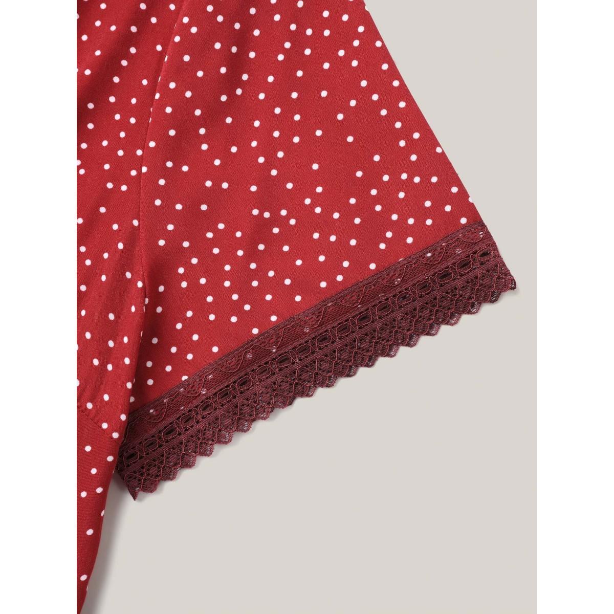 Plus Size Polka Dots Lace Waist-Cinched Midi Dress Scarlet Women V-neck Short sleeve Curvy BloomChic 12/L Product Image