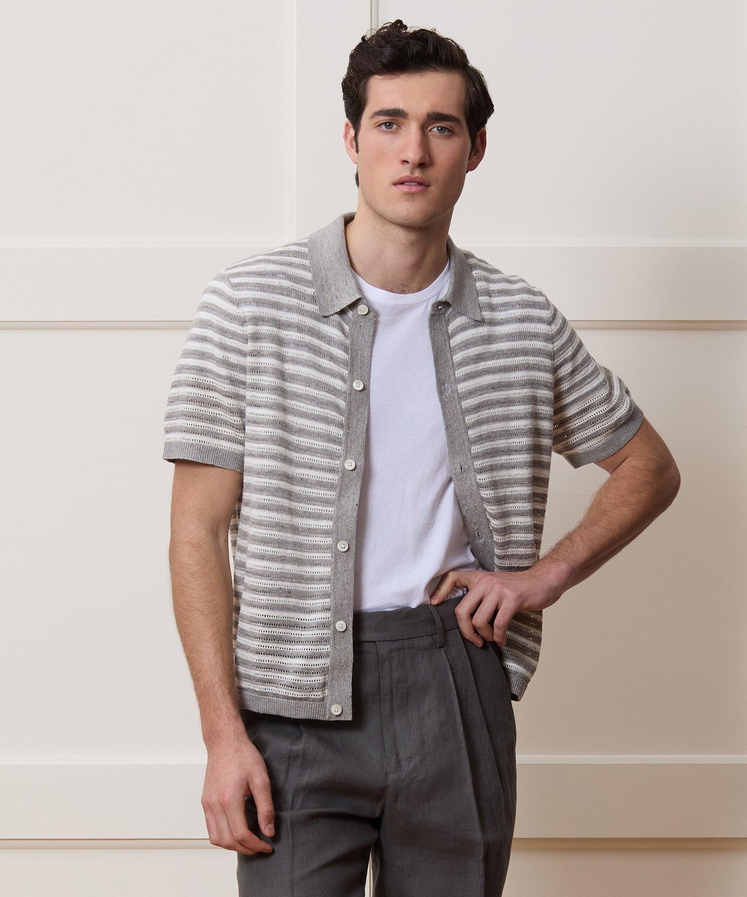Cropped Pointelle Linen Sweater Polo Product Image
