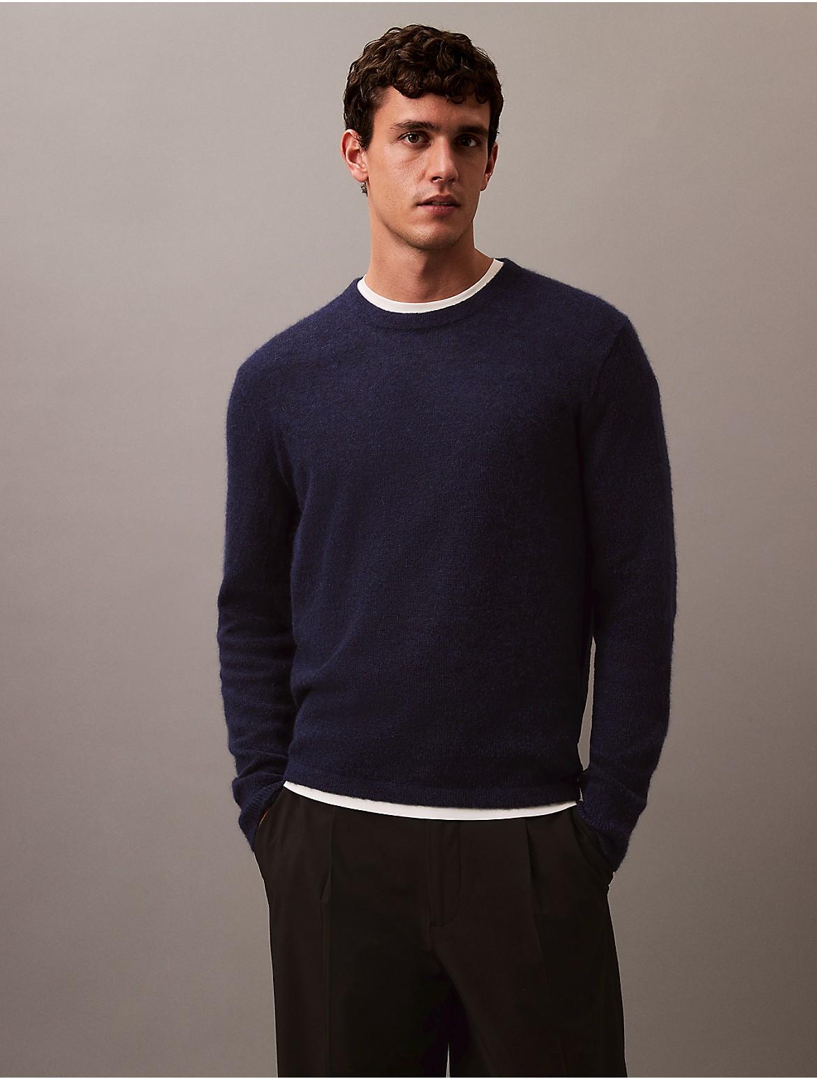 Calvin Klein Mens Refined Alpaca Wool Blend Knit Sweater - Grey Product Image
