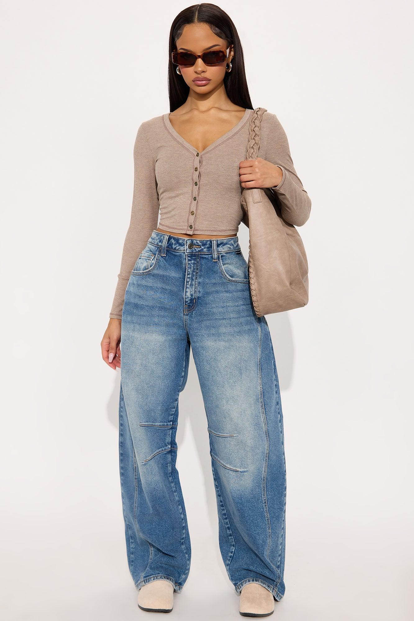 Mila Cropped Ribbed Long Sleeve Top - Mocha Female Product Image