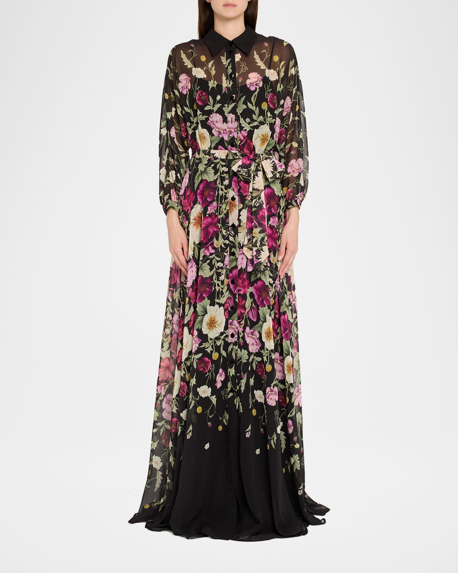 Floral-Print Chiffon Shirt Gown Product Image