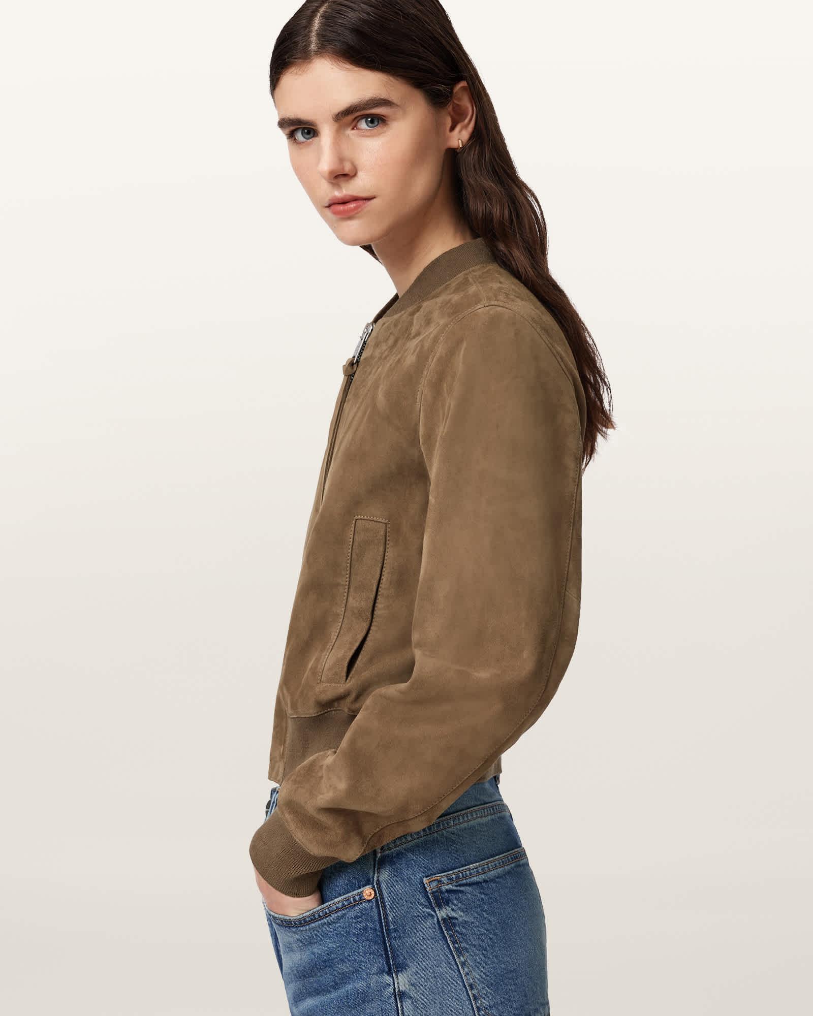 Orten Suede Bomber Jacket WALNUT BROWN | ALLSAINTS US Product Image