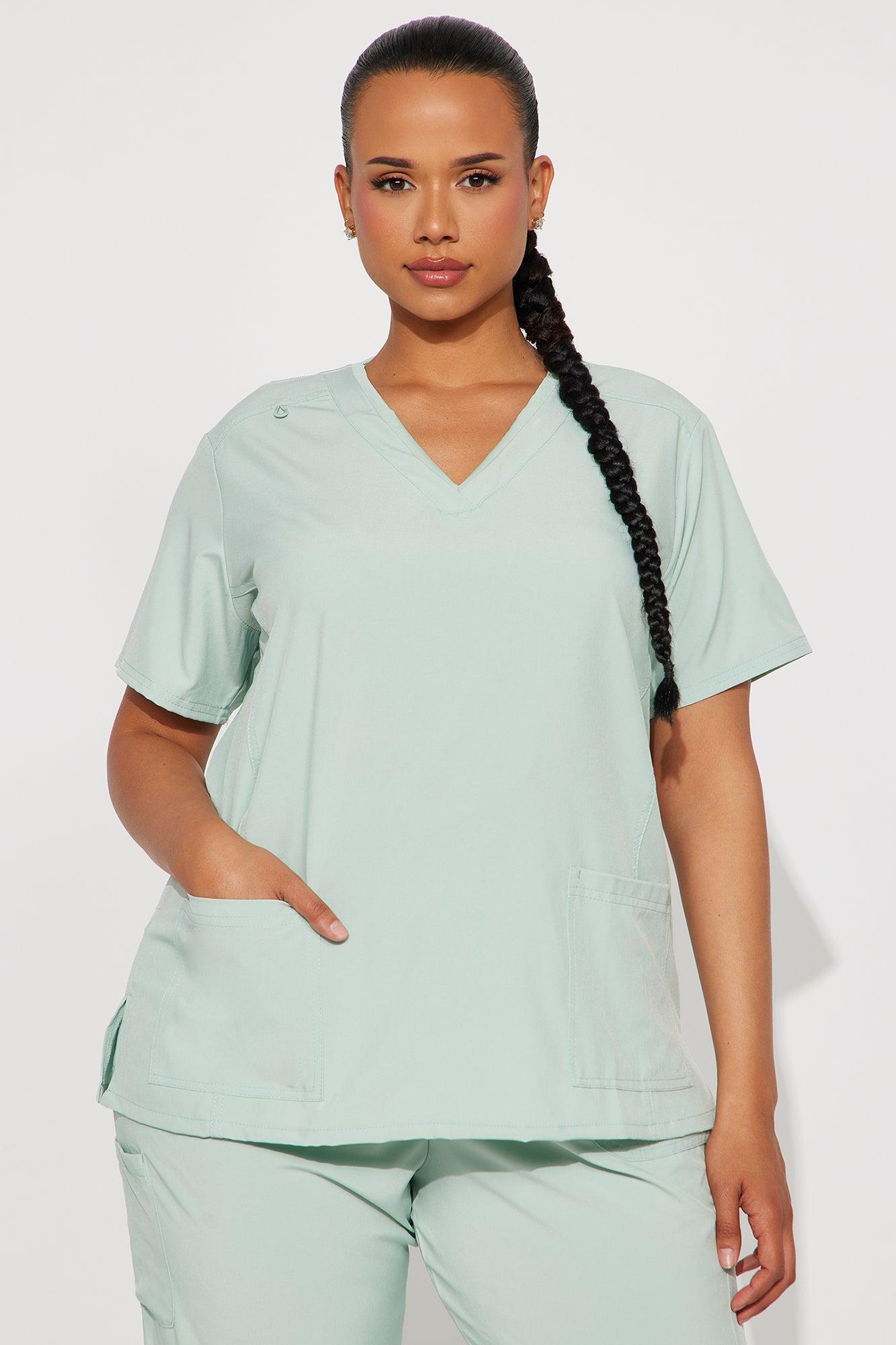 Checked In 4 Way Stretch Scrub Uniform Jogger Set - Sage Female Product Image