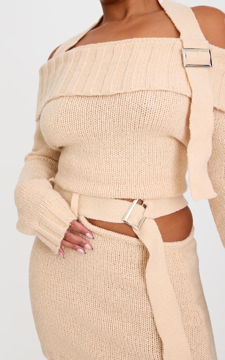 Plus Cream Knitted Cut Out Buckle Detail Mini Skirt Product Image