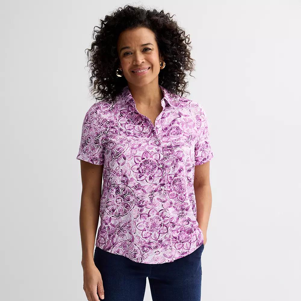 Women's Croft & Barrow® Camp Shirt, Size: XXL, Purple Watercolor Tile Product Image