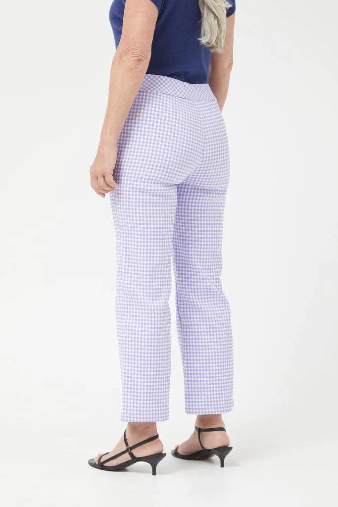 Compania Fantastica Straight lilac gingham check pants & Lilac gingham neoprene trench coat Product Image