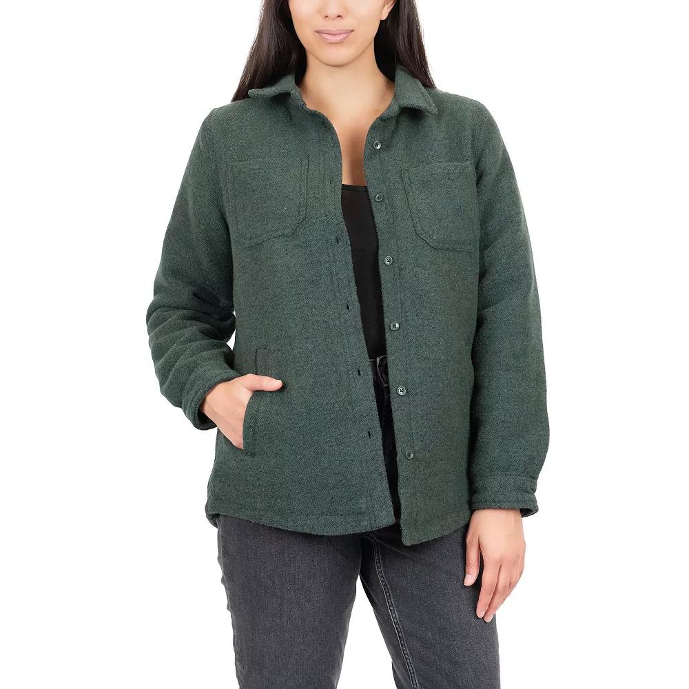 Women's Mountain and Isles Brushed Fleece Button-Up Shacket, Size: Large, Green Product Image