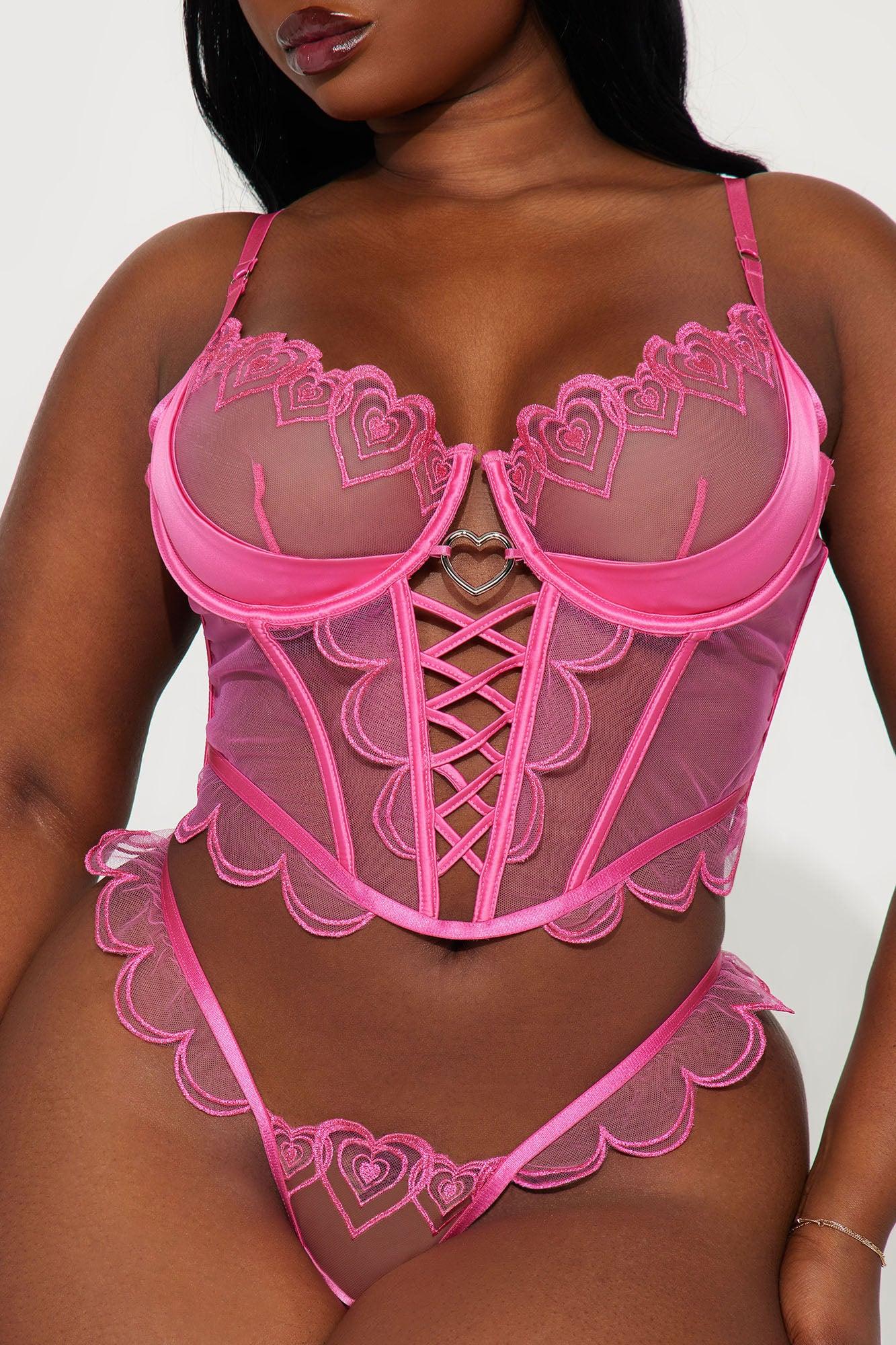 Sweetie Dreams Embroidered Corset 2 Piece Set - Pink Product Image