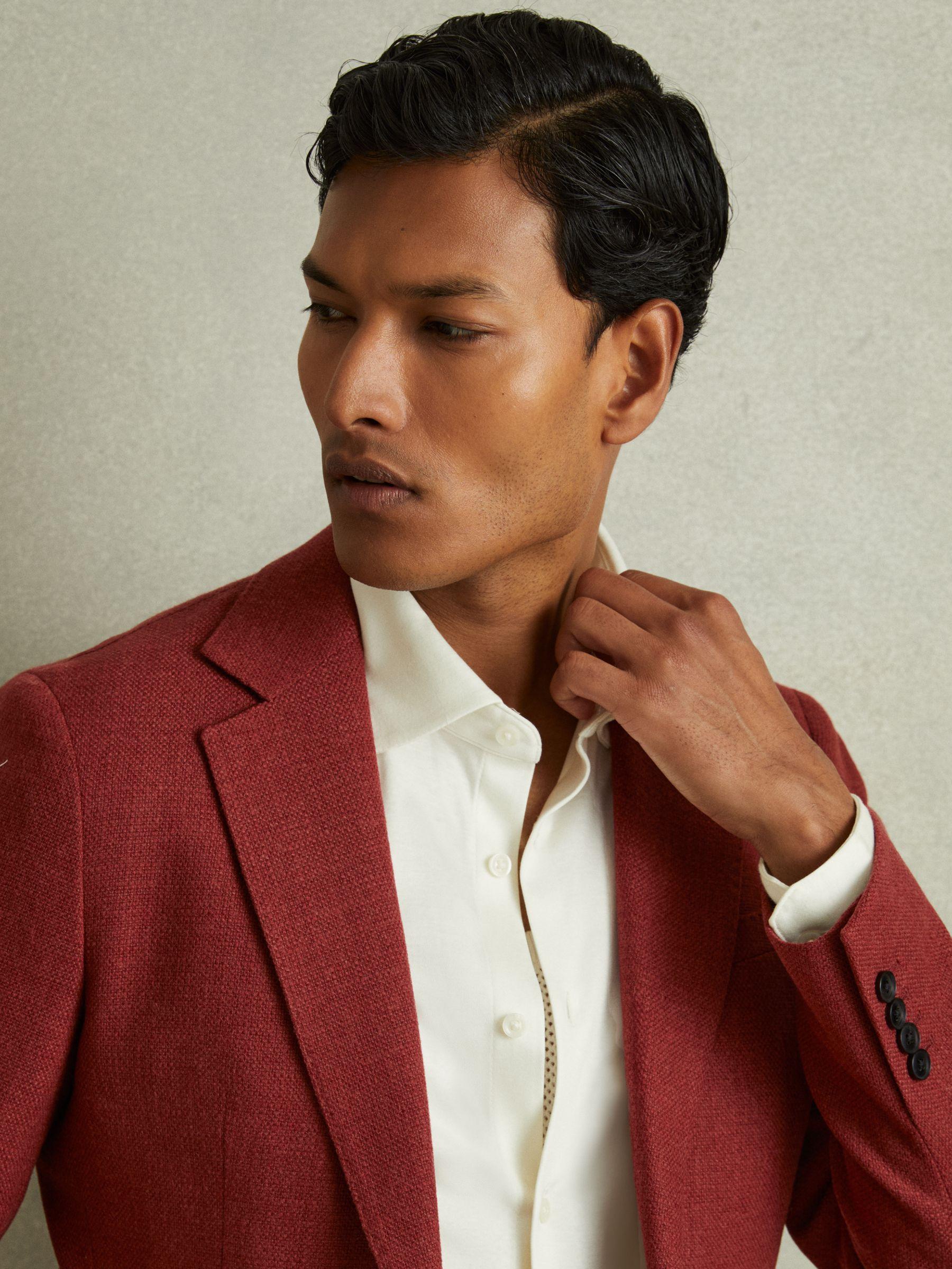 Single-Breasted Wool Blend Blazer Slim Fit in Rust Red Product Image