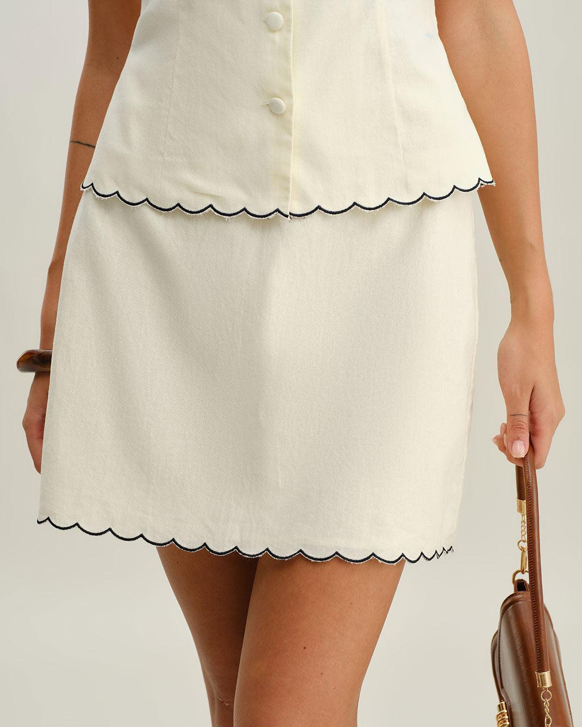 White Contrast A-Line Mini Skirt Product Image