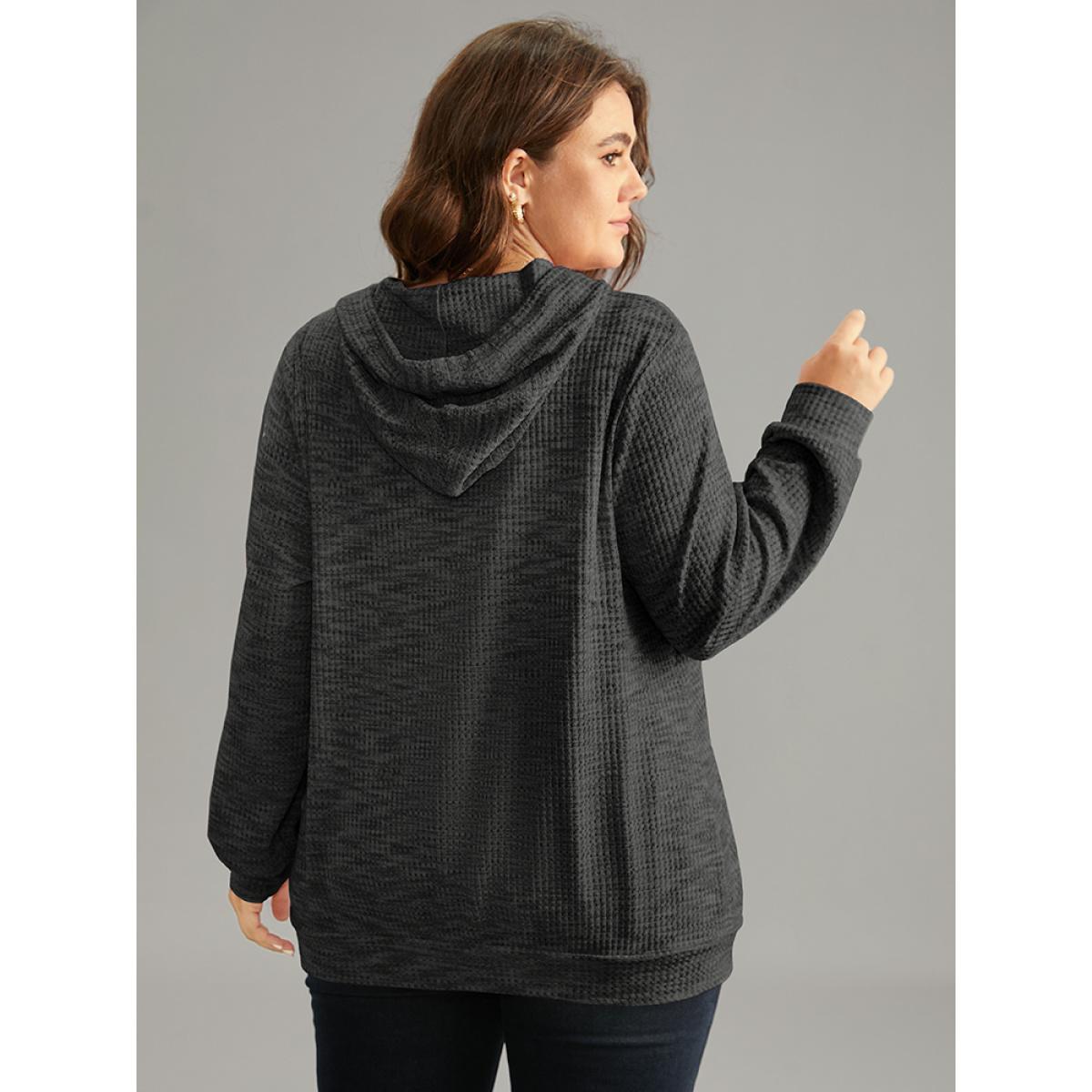 Plus Size Colour Waffle Knit Hooded Drawstring Sweatshirt Women DimGray Casual Waffle Knit Hooded Everyday Sweatshirts BloomChic 28/5X Product Image