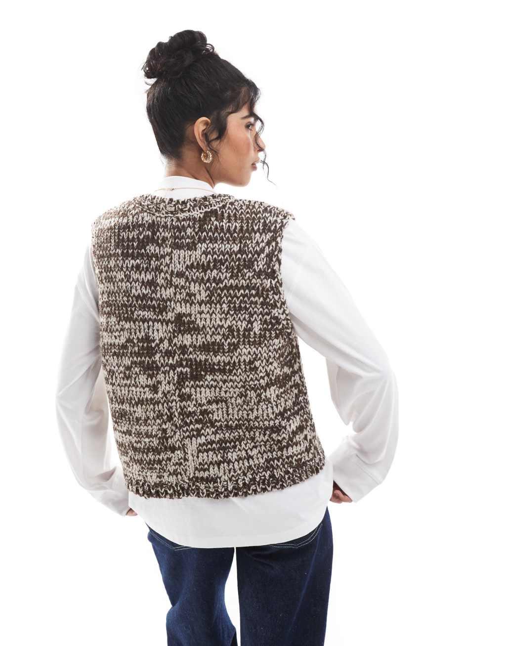 ASOS DESIGN twist yarn knitted vest in chocolate Product Image