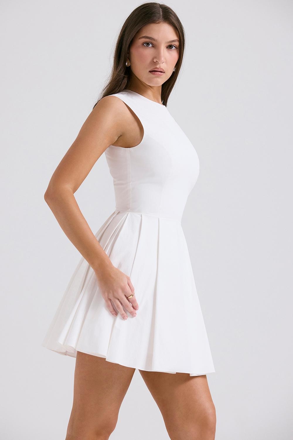 Claretta  white pleated cotton mini dress Product Image