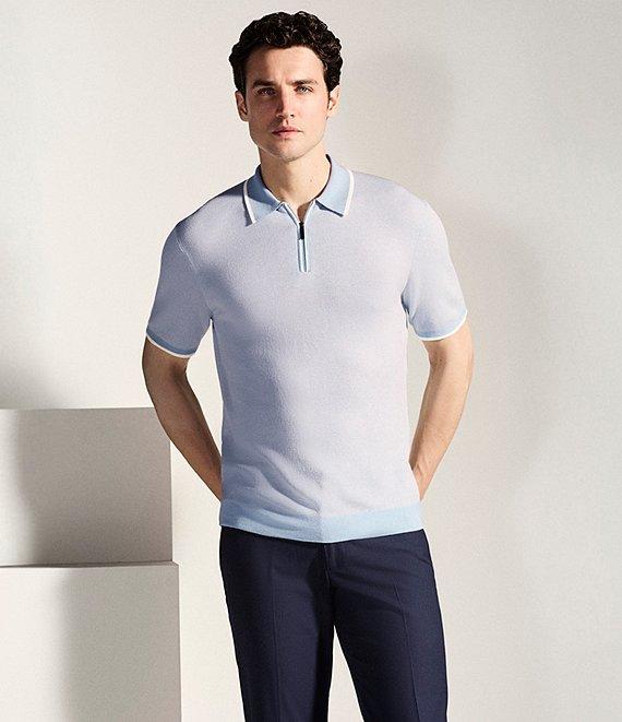 Perry Ellis Quarter-Zip Short Sleeve Polo Shirt Product Image