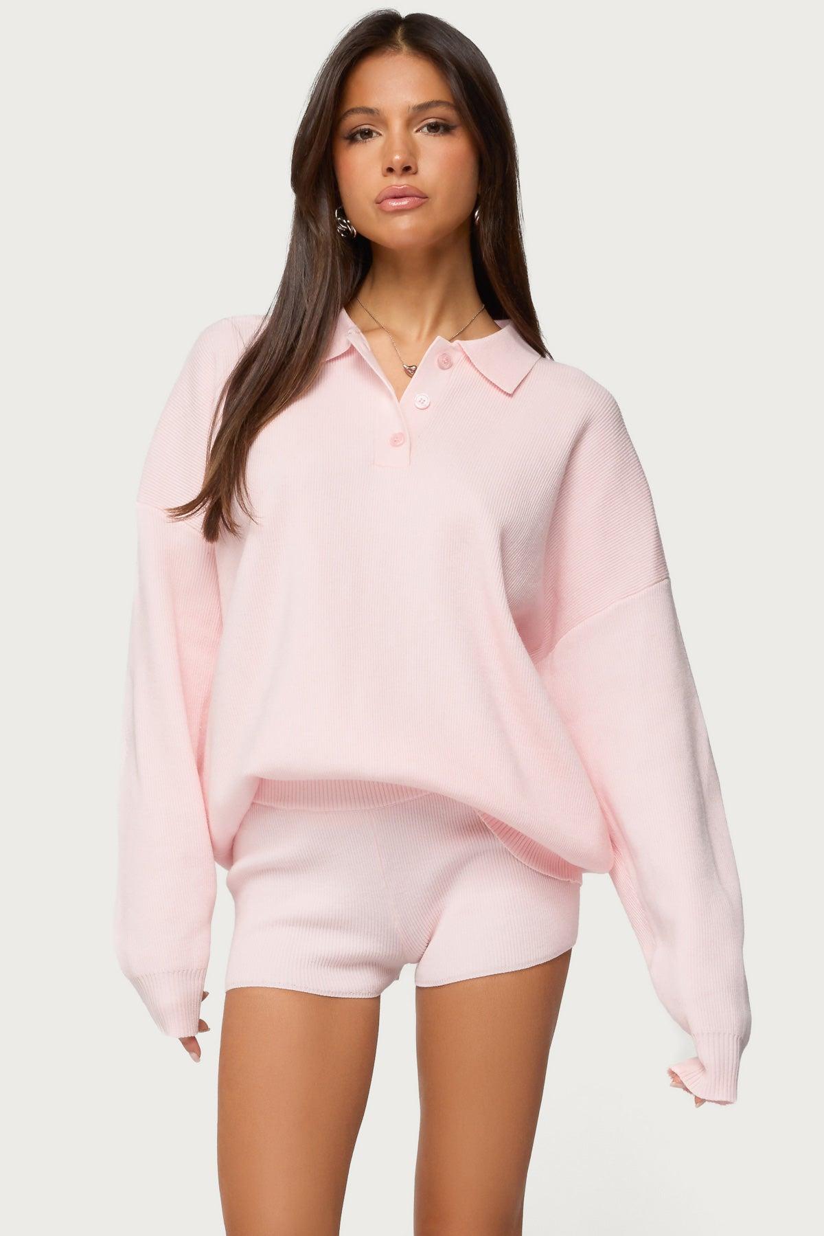 Lorie Oversized Knit Polo Sweater Product Image