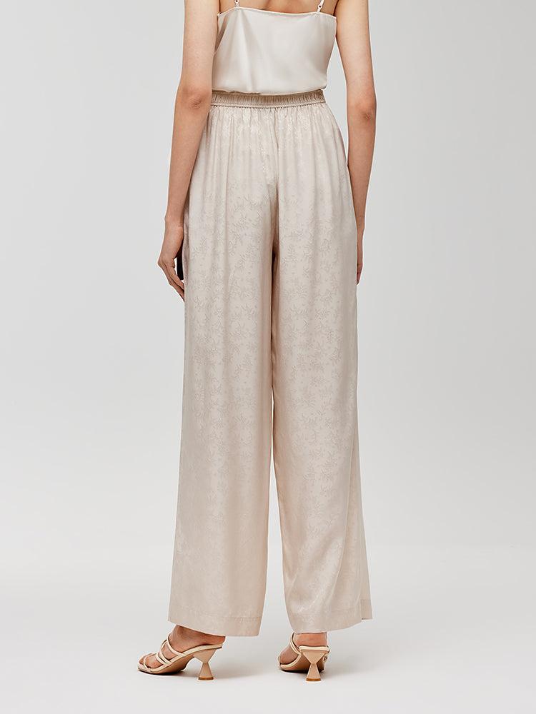 16 Momme Mulberry Silk Jacquard Women Wide Leg Pants Product Image