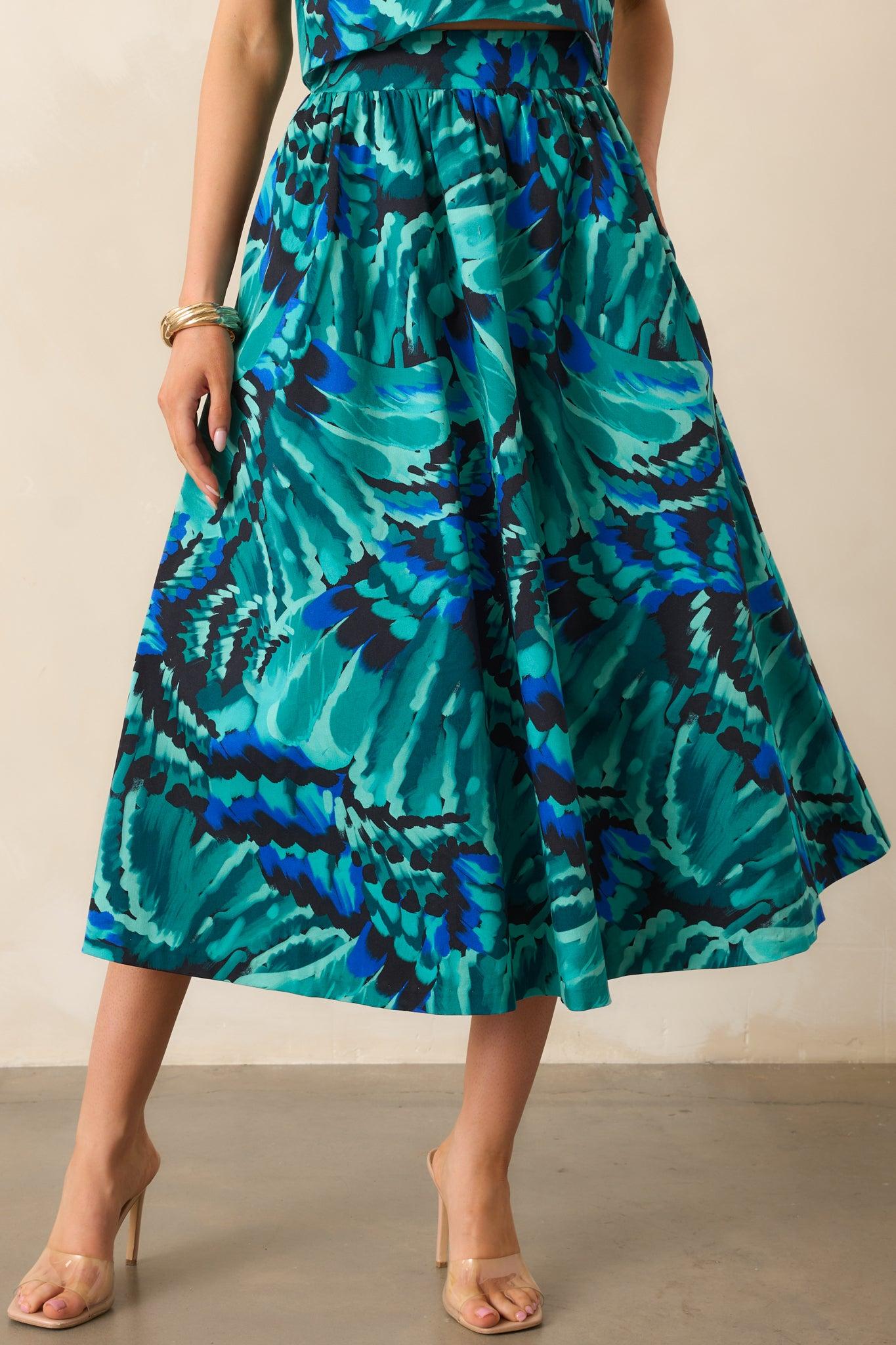 Prosperina Thena Blue Multi Abstract Print Cotton Midi Skirt L / Blue Product Image
