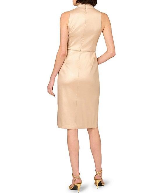 Aidan Mattox Split V-Neck Sleeveless Foiled Mikado Sheath Dress Product Image