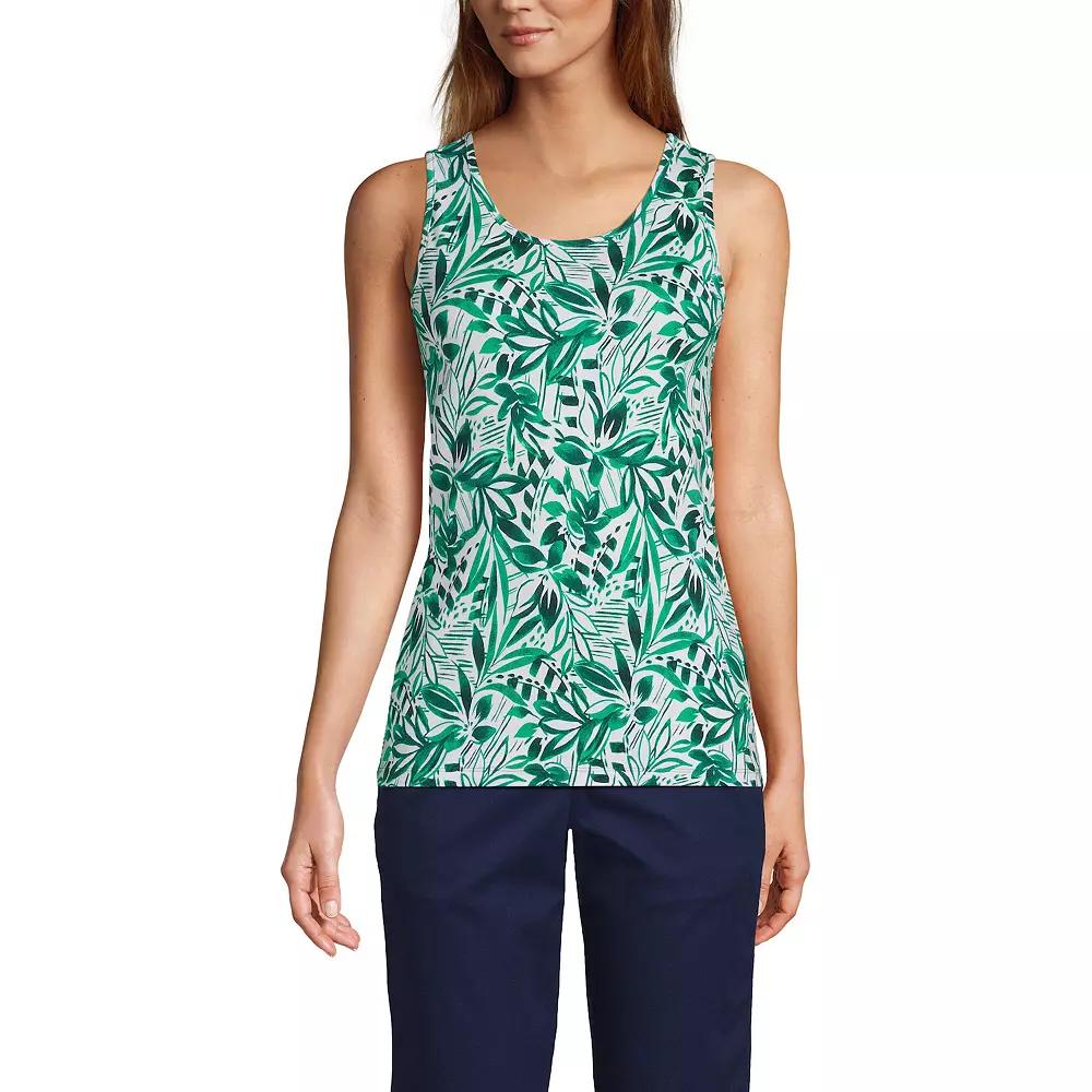 Women's Lands' End Cotton Tank Top, Size: XS, Green Graphic Floral Product Image