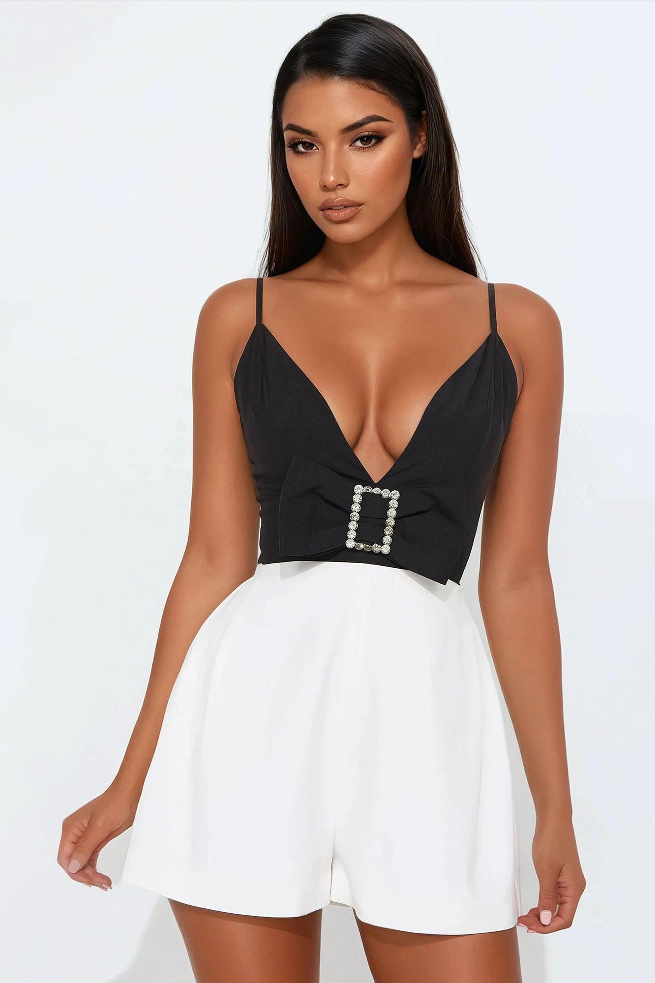 Cocktail Cutie Romper - Black/White Product Image