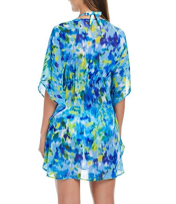 Bleu Rod Beattie Life's A Beach Printed Chiffon V-Neck Flutter Sleeves Caftan Swim Cover-Up Product Image