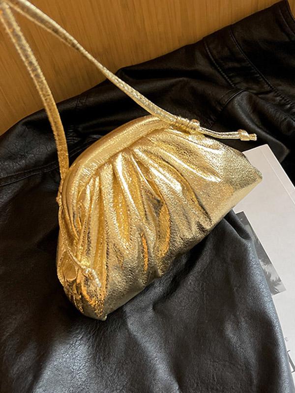 Pleated Shiny Solid Color Bags Crossbody Bags Handbags Product Image