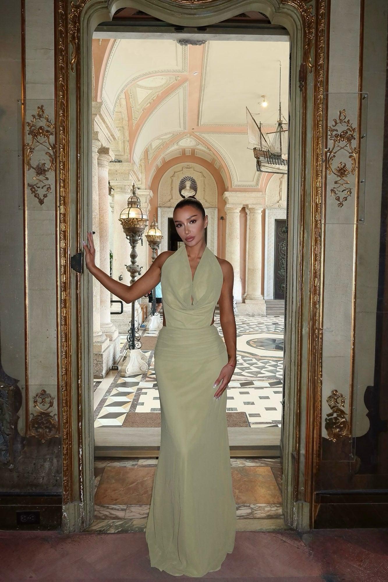 So Sultry Chiffon Halter Maxi Dress - Lime Female Product Image